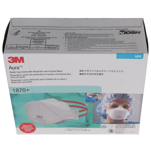 3M Particulate Respirator 1870+, N95, 20/Box (36406)